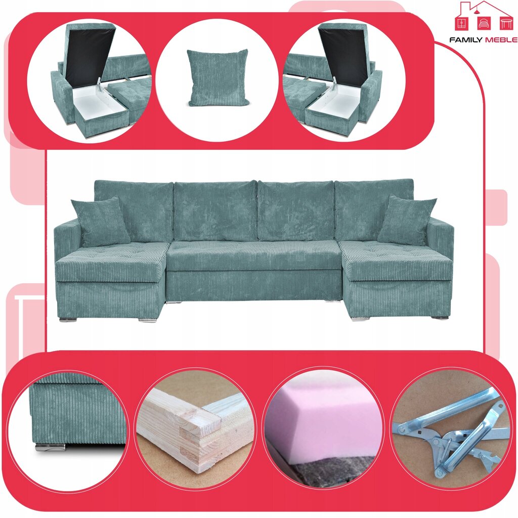 Bonito BIG magamisfunktsiooniga diivanvoodi Family Furniture corduroy roheline hind ja info | Voodid | kaup24.ee