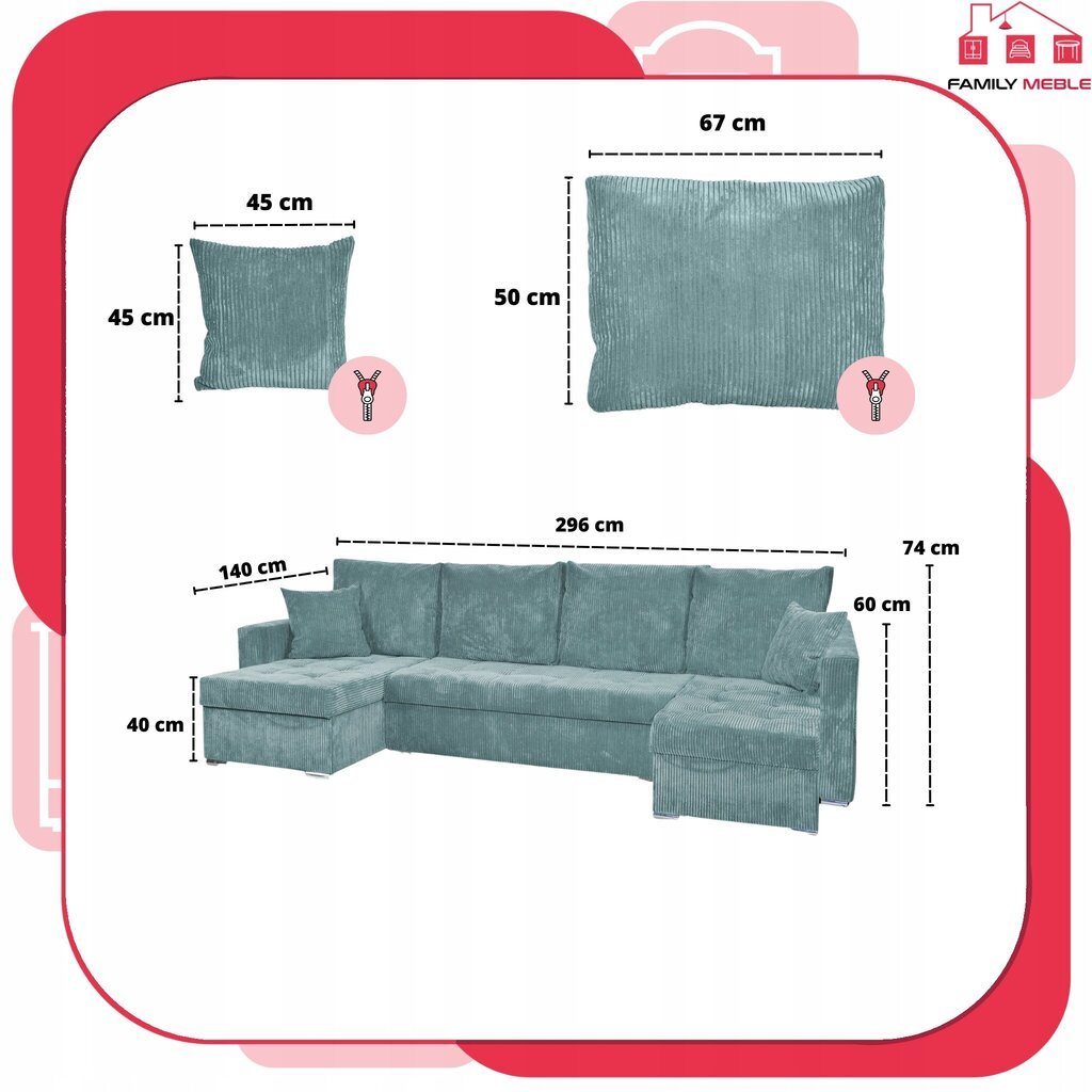 Bonito BIG magamisfunktsiooniga diivanvoodi Family Furniture corduroy roheline hind ja info | Voodid | kaup24.ee