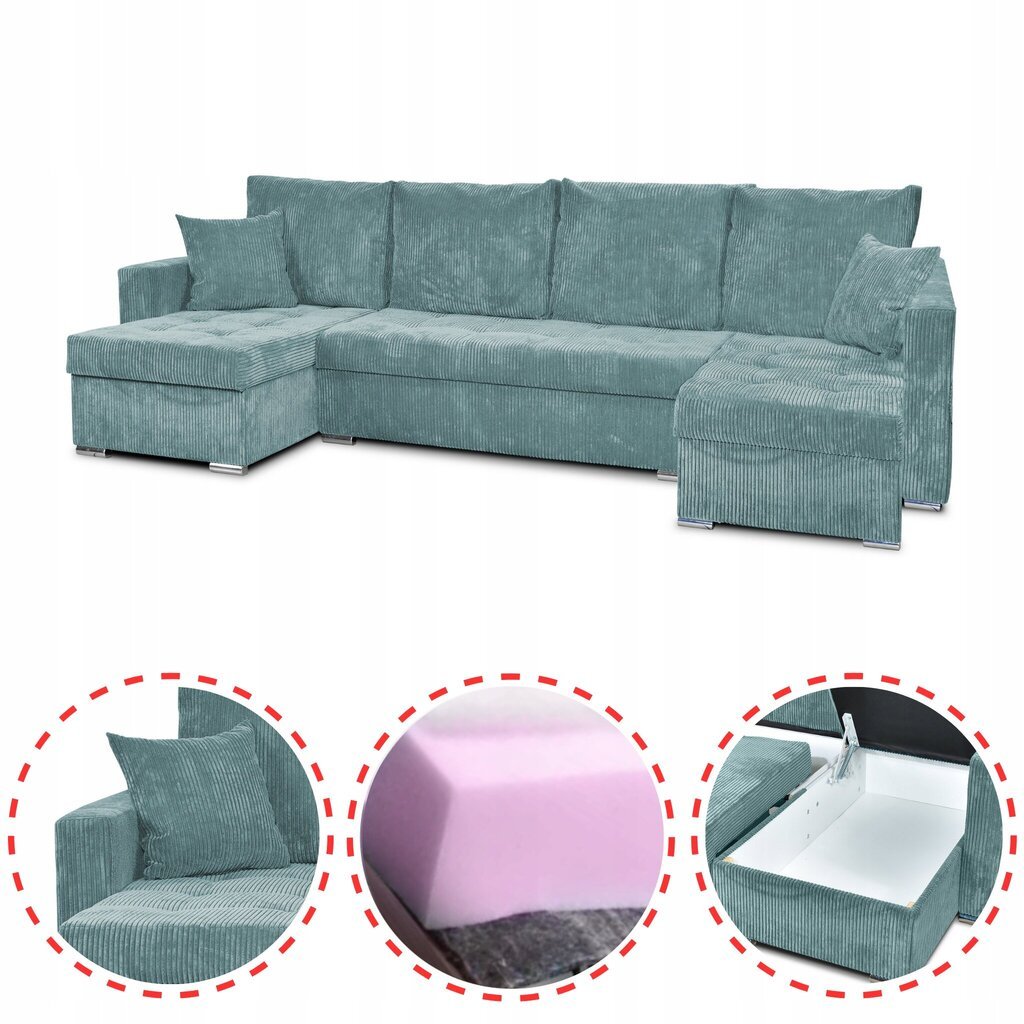 Bonito BIG magamisfunktsiooniga diivanvoodi Family Furniture corduroy roheline hind ja info | Voodid | kaup24.ee