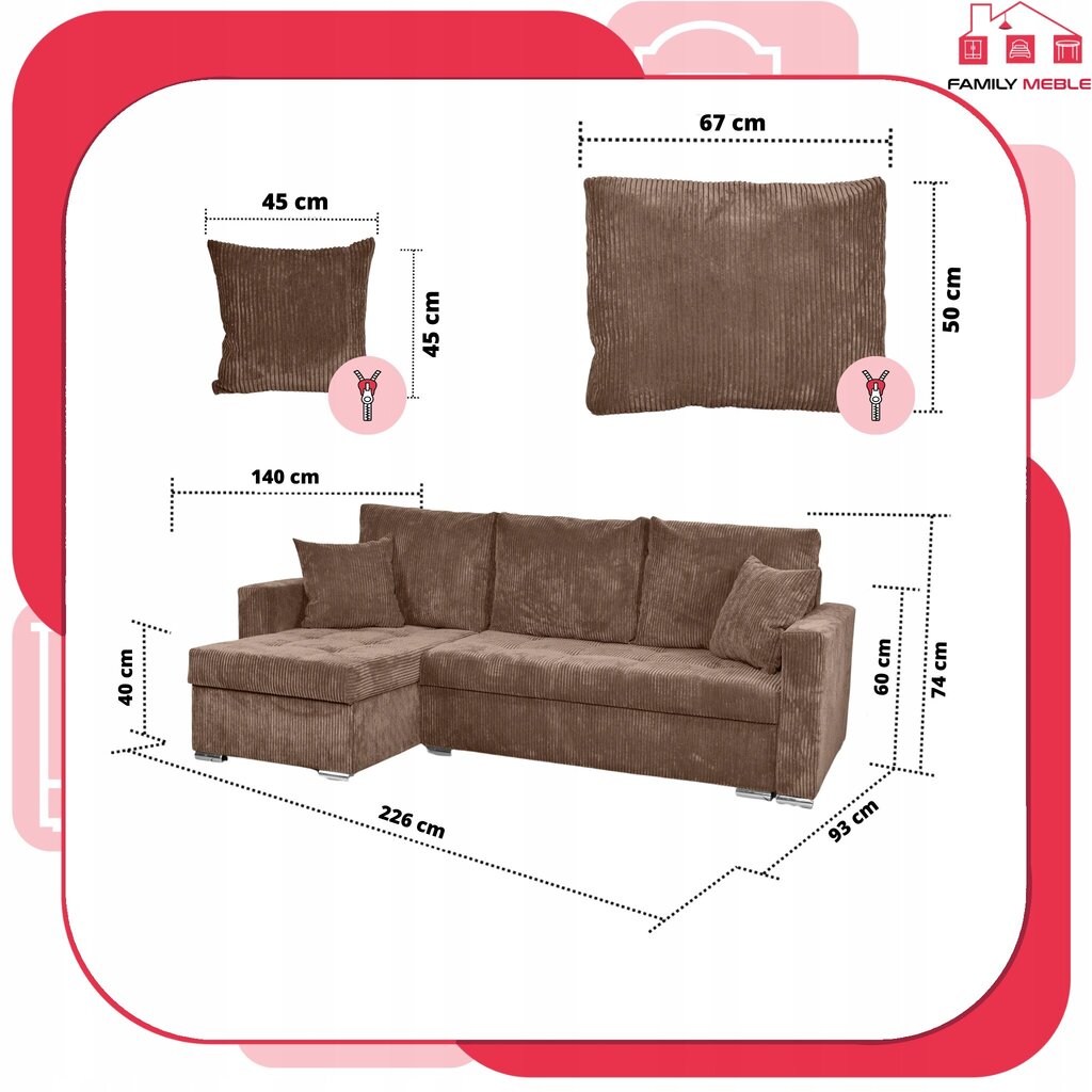 Bonito magamisfunktsiooniga diivanvoodi Family Furniture corduroy brown цена и информация | Voodid | kaup24.ee