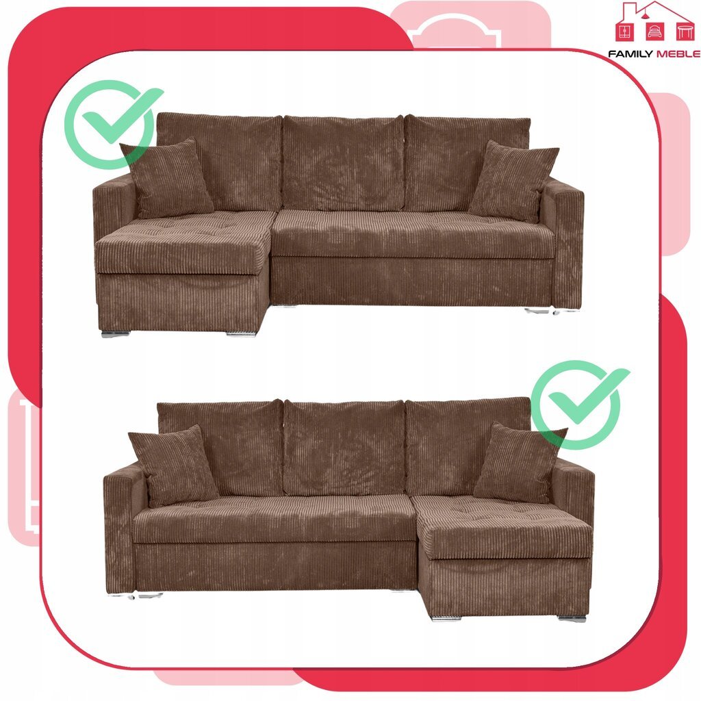 Bonito magamisfunktsiooniga diivanvoodi Family Furniture corduroy brown цена и информация | Voodid | kaup24.ee