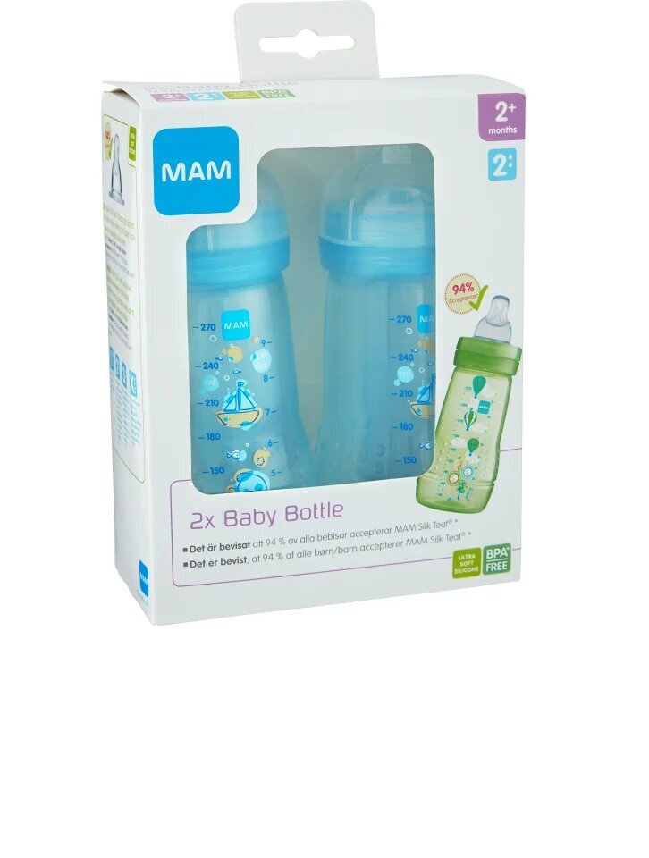 Pudel Mam Easy Active, 2+ kuud, 270 ml, 2 tk цена и информация | Lutipudelid ja aksessuaarid | kaup24.ee