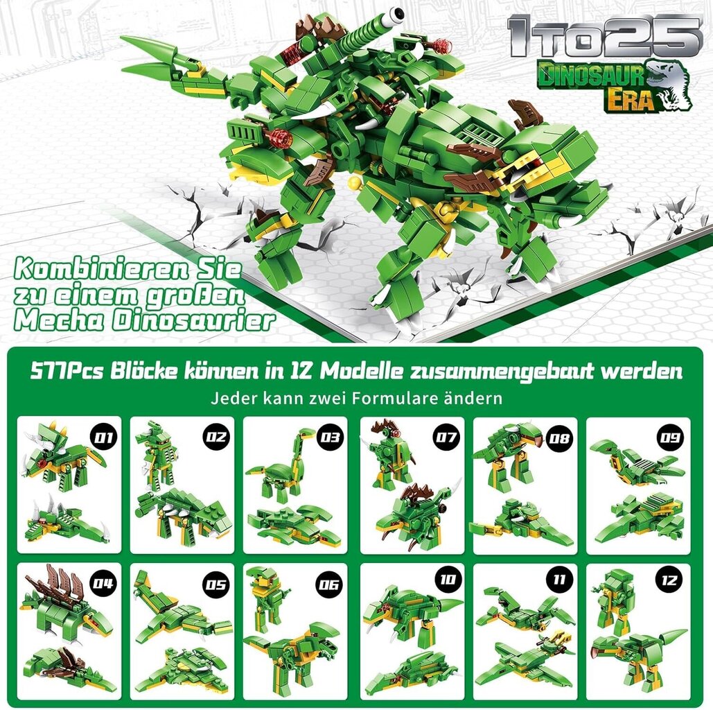 Dinosauruse konstruktor 12 ühes RONSTONE цена и информация | Klotsid ja konstruktorid | kaup24.ee