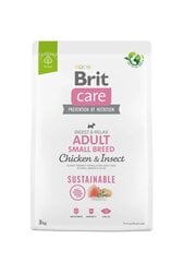 Brit Care Sustainable Adult Small Breed Chicken&Insect сухой корм для собак мелких пород, 3 кг цена и информация | Сухой корм для собак | kaup24.ee