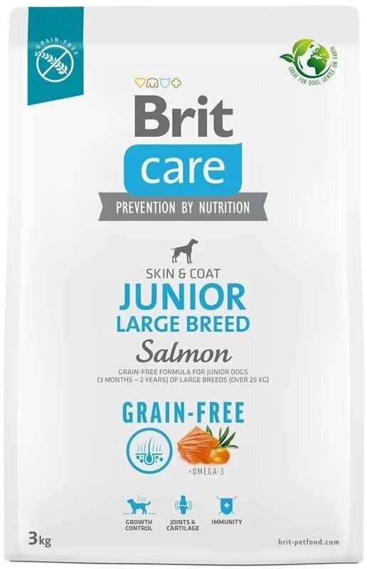 Brit Care Grain-free Junior Large Breed Salmon teraviljavaba kuivtoit noortele koertele, 3 kg hind ja info | Kuivtoit koertele | kaup24.ee