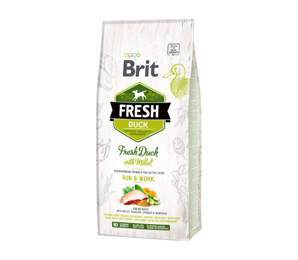 Brit Fresh Duck with Millet Active Run&Work kuivtoit aktiivsetele koertele, 2,5 kg hind ja info | Kuivtoit koertele | kaup24.ee