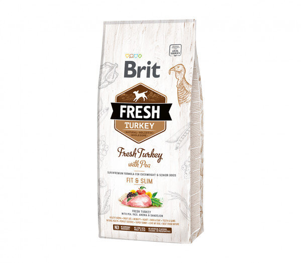 Brit Fresh Turkey with Pea Light Fit&Slim kuivtoit ülekaalulistele vanematele koertele, 2,5 kg hind ja info | Kuivtoit koertele | kaup24.ee