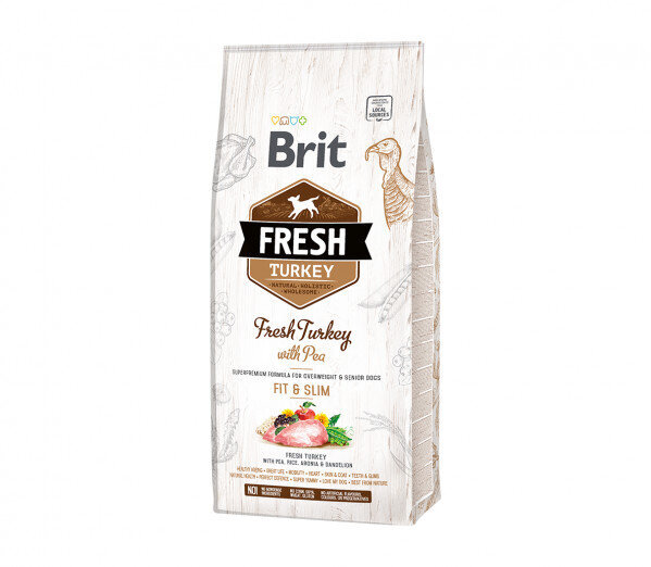 Brit Fresh Turkey with Pea Light Fit&Slim kuivtoit ülekaalulistele vanematele koertele, 2,5 kg цена и информация | Kuivtoit koertele | kaup24.ee