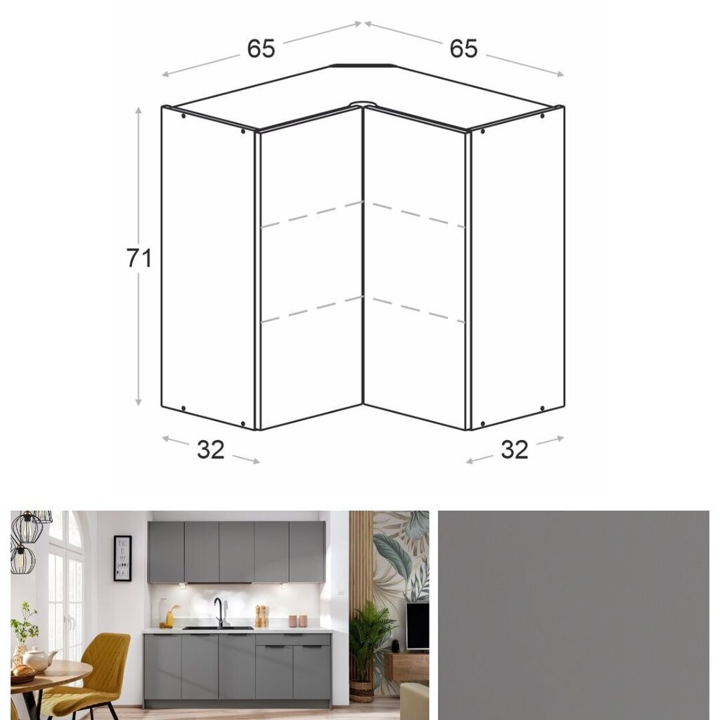 Novo ülanurga köögikapp 65 cm, matt hall hind ja info | Köögikapid | kaup24.ee