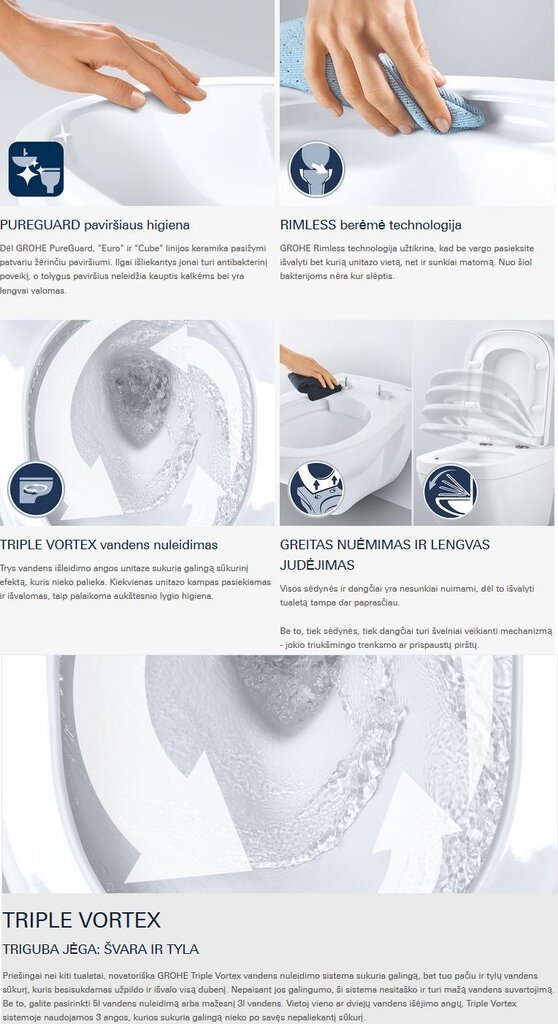 GROHE Euro Ceramic eraldiseisev WC-komplekt, ilma, Triple Vortex loputusega, valge, 39462000 hind ja info | WС-potid | kaup24.ee