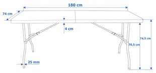 RATTAN kohvrisse kokkupandav toitlustuslaud - 180 cm, must цена и информация | Садовые столы и столики | kaup24.ee