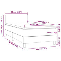 kontinentaalvoodi madratsiga ja LED, tumehall, 80x200 cm, kangas цена и информация | Кровати | kaup24.ee