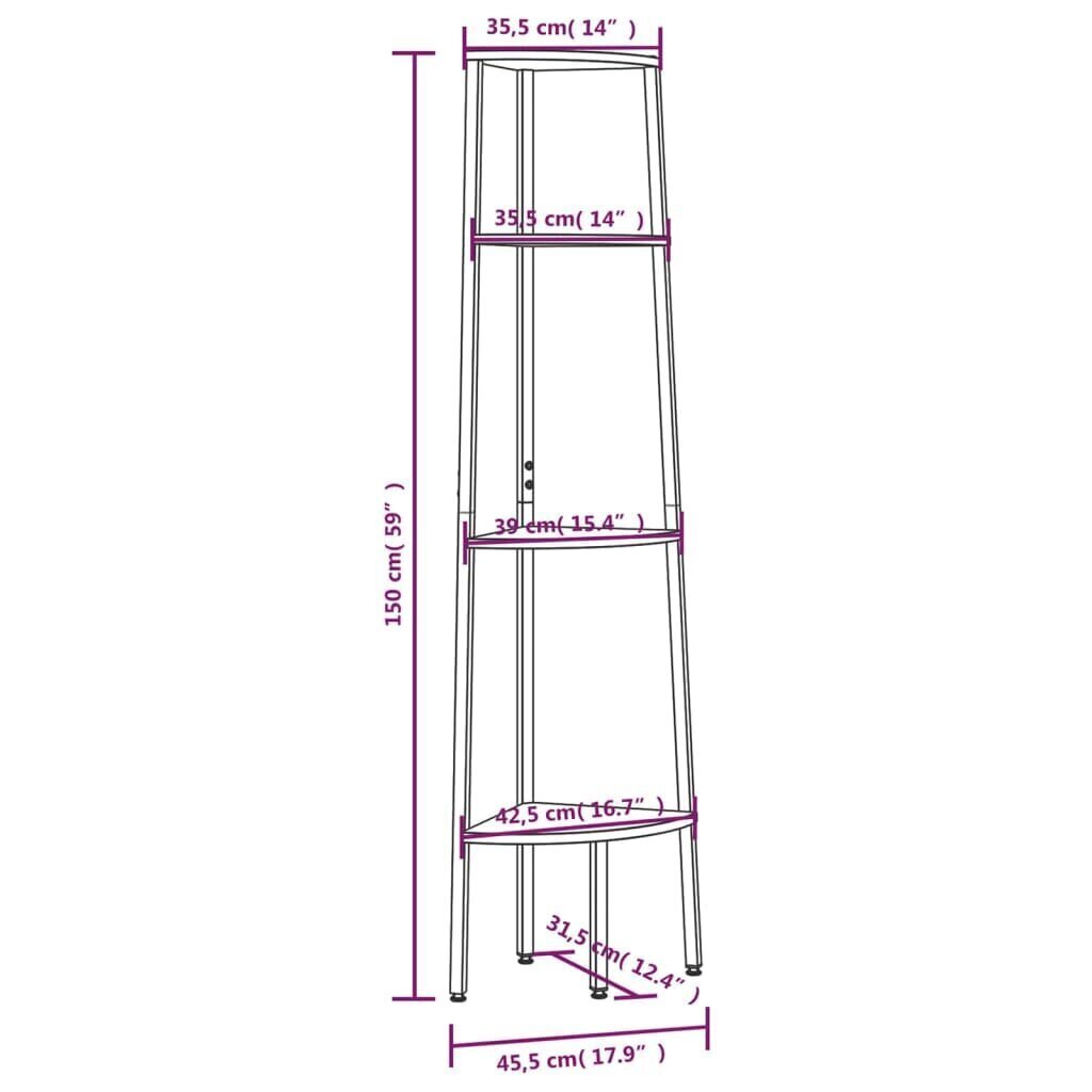 4 riiuliga nurgariiul, must, 45,5 x 31,5 x 150 cm цена и информация | Riiulid | kaup24.ee