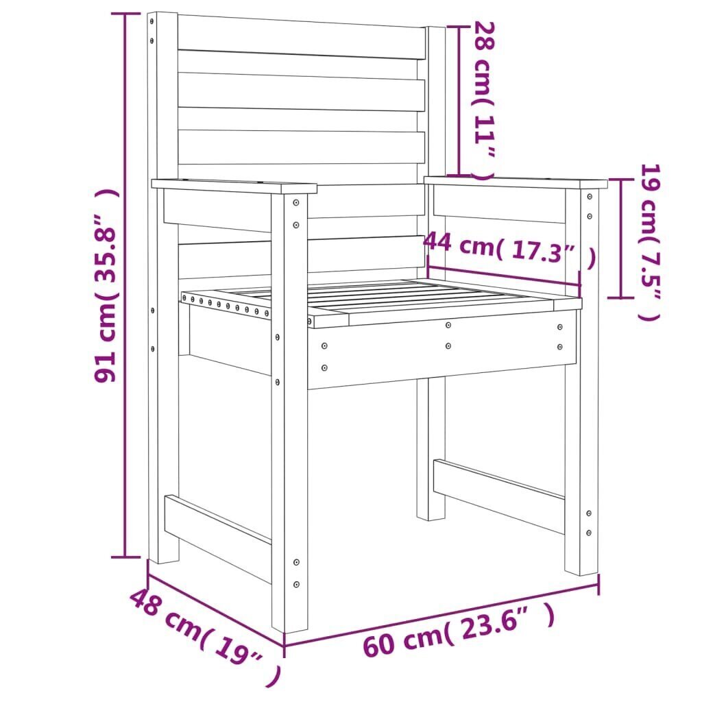 aiatoolid 2 tk, must, 60x48x91 cm, männipuit цена и информация | Aiatoolid | kaup24.ee