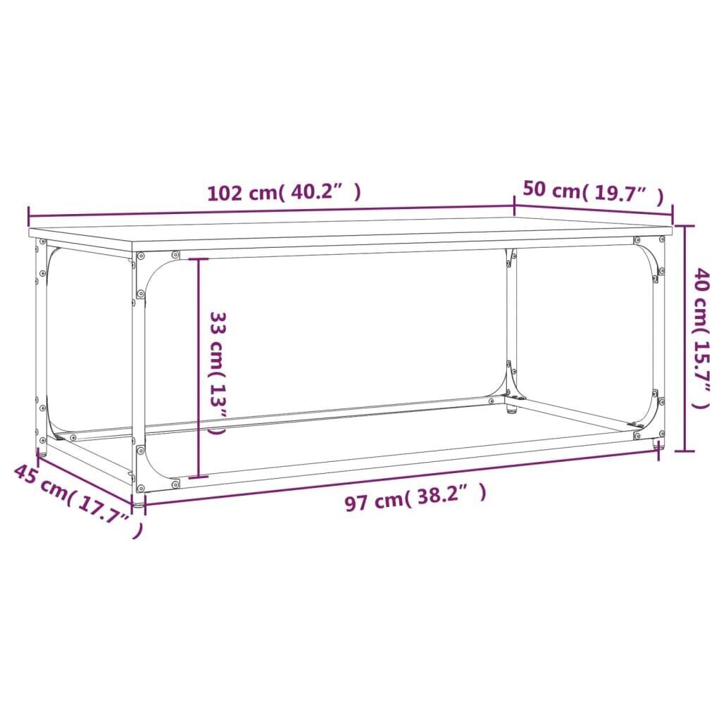 kohvilaud, pruun tamm, 102 x 44,5 x 50 cm, tehispuit ja raud hind ja info | Diivanilauad | kaup24.ee