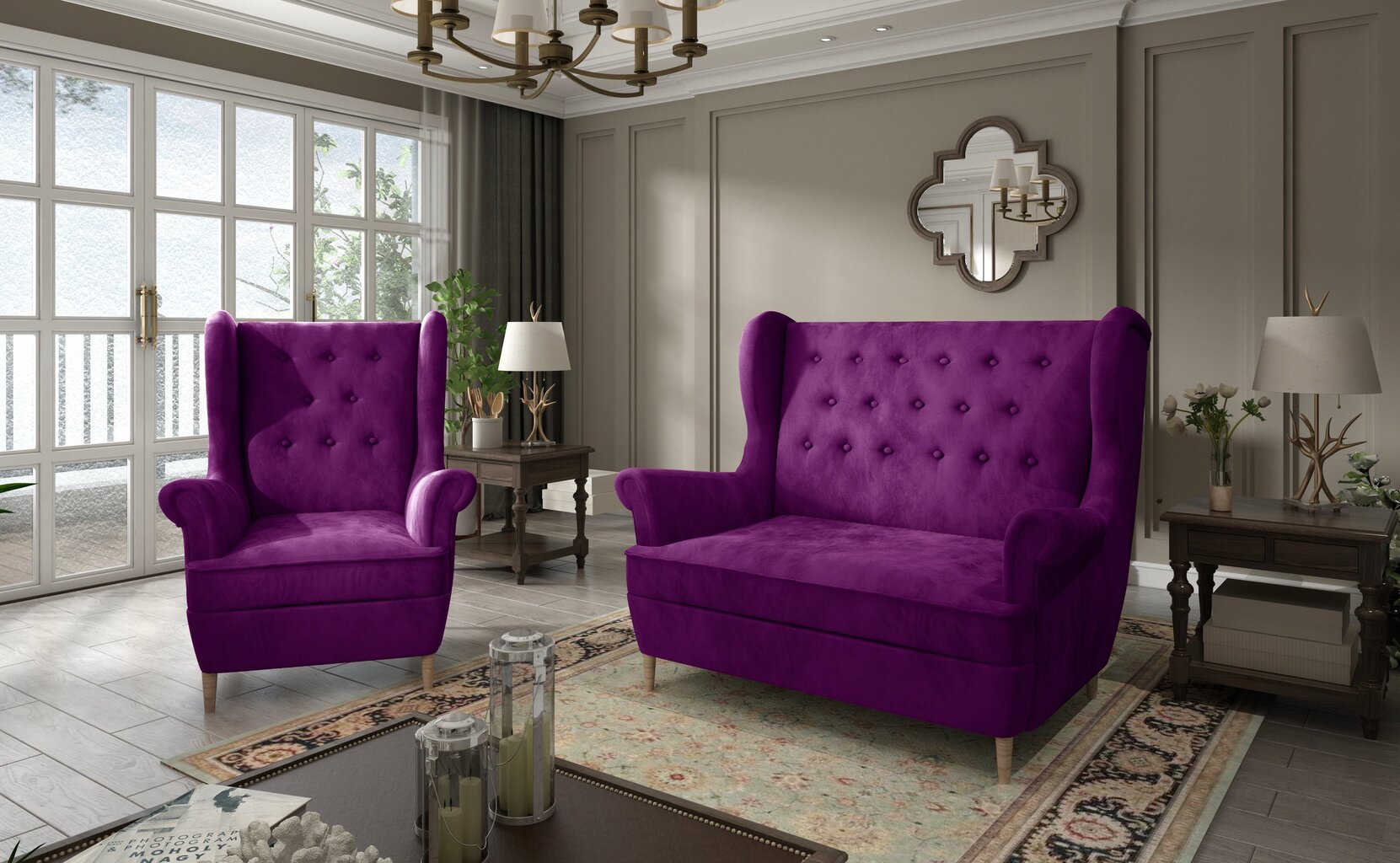 Pehme mööbli komplekt Aros 2+1, lilla hind ja info | Pehme mööbli komplektid  | kaup24.ee