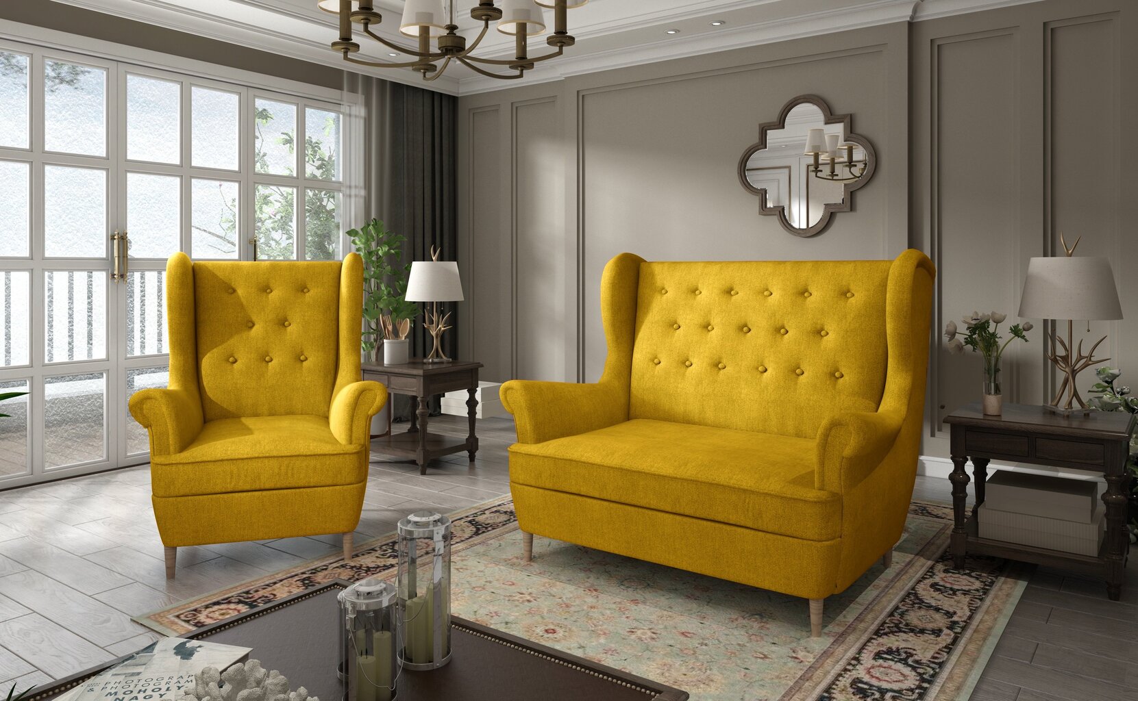 Pehme mööbli komplekt Aros 2+1, kollane hind ja info | Pehme mööbli komplektid  | kaup24.ee