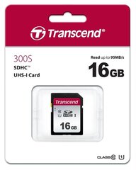 MEMORY SDHC 16GB UHS-I/C10 TS16GSDC300S TRANSCEND hind ja info | Mobiiltelefonide mälukaardid | kaup24.ee