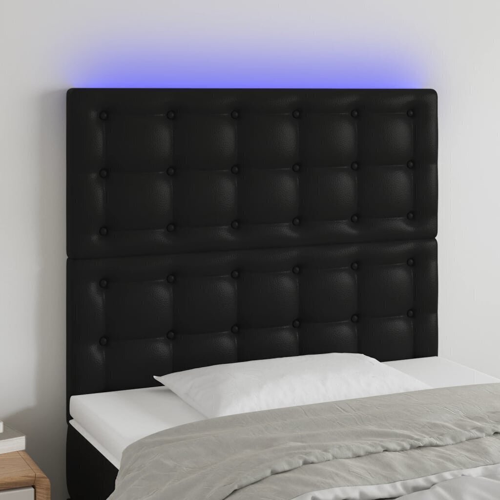 LED-voodipeats, must, 80x5x118/128 cm, kunstnahk цена и информация | Voodid | kaup24.ee