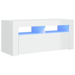 telerialus LED-tuledega, kõrgläikega valge, 90 x 35 x 40 cm цена и информация | Тумбы под телевизор | kaup24.ee