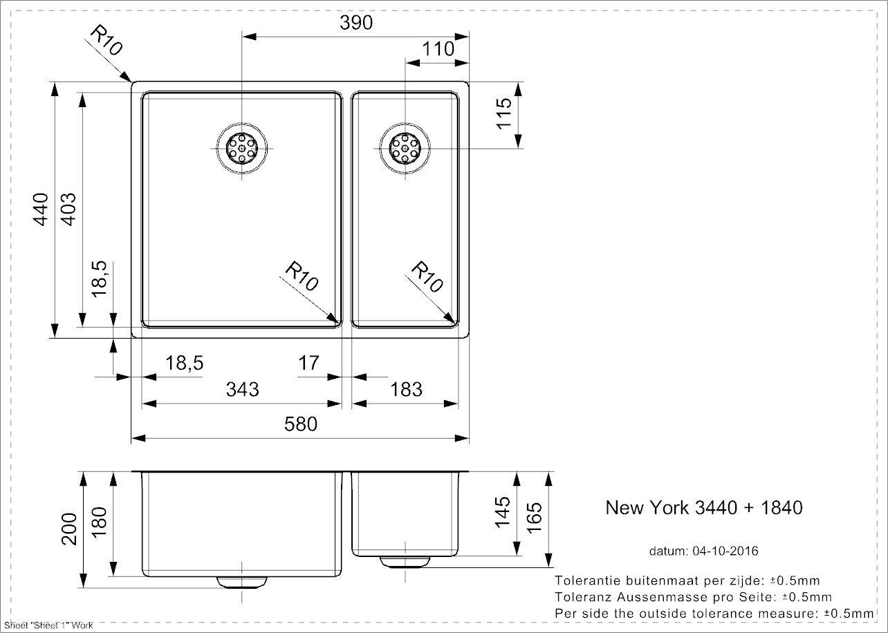 Roostevabast terasest köögivalamu Reginox New York 34x40+18x40 (L) цена и информация | Köögivalamud | kaup24.ee