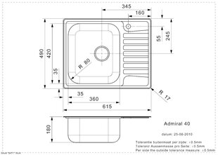Roostevabast terasest köögivalamu Reginox Admiral 40 (R), 61x49cm hind ja info | Köögivalamud | kaup24.ee