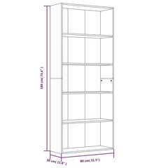 5 riiuliga raamaturiiul, suitsutatud tamm, 80 x 30 x 189 cm hind ja info | Riiulid | kaup24.ee