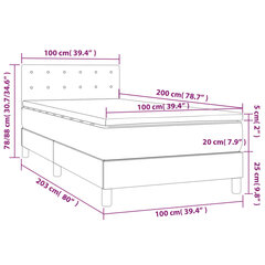 kontinentaalvoodi madratsiga ja LED, tumehall, 100x200 cm, kangas цена и информация | Кровати | kaup24.ee