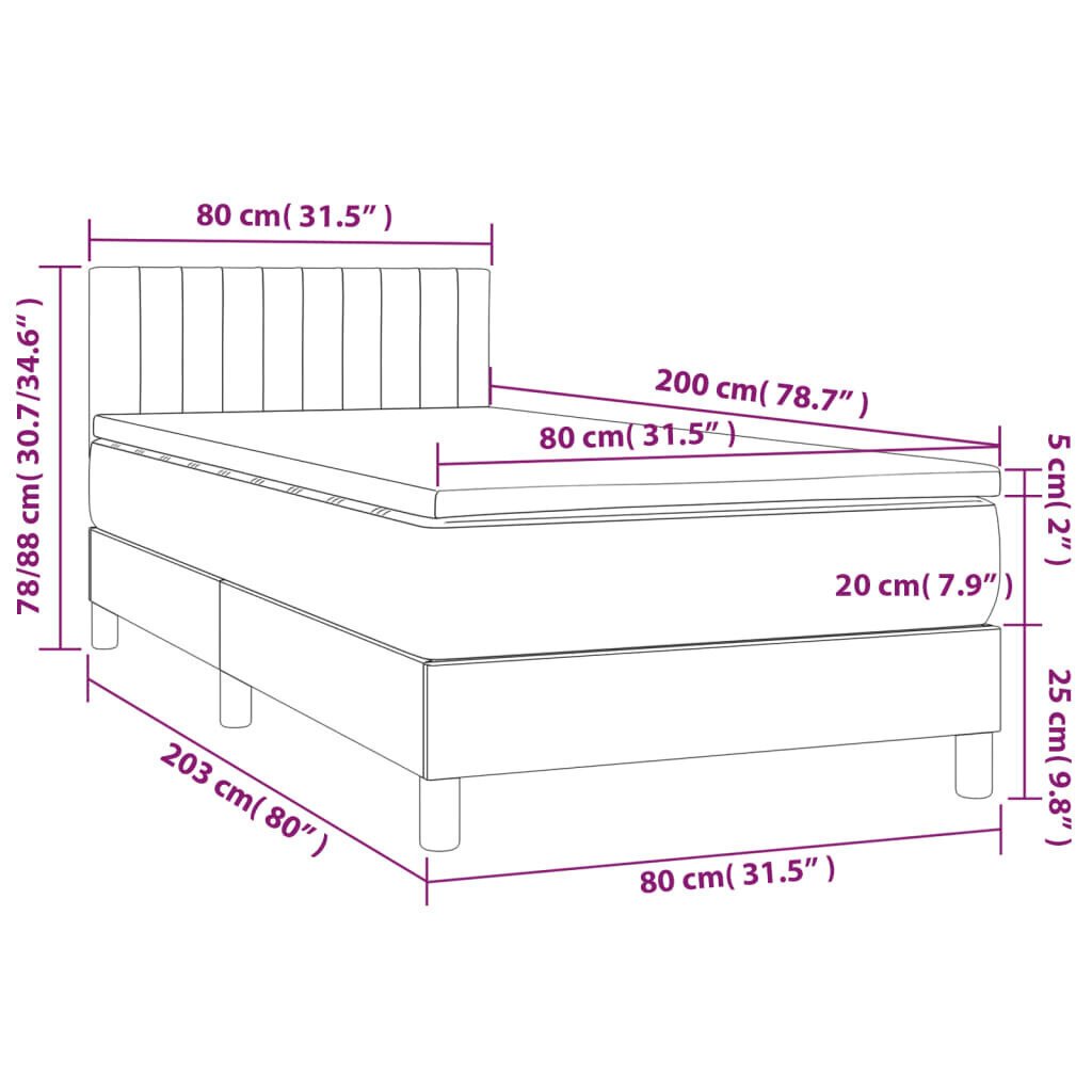 kontinentaalvoodi madrats, LED, roosa, 80x200 cm, samet цена и информация | Voodid | kaup24.ee