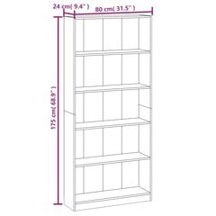 5 riiuliga raamaturiiul, suitsutatud tamm, 80 x 24 x 175 cm цена и информация | Полки | kaup24.ee