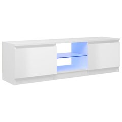 telerialus LED-tuledega, kõrgläikega, valge, 120x30x35,5 cm цена и информация | Тумбы под телевизор | kaup24.ee