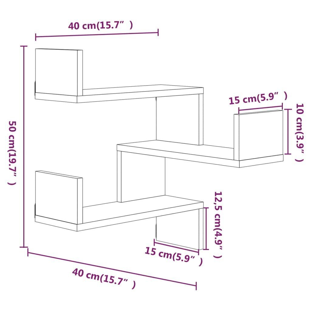 seina nurgariiulid 2 tk, pruun tamm, 40 x 40 x 50 cm, tehispuit hind ja info | Riiulid | kaup24.ee