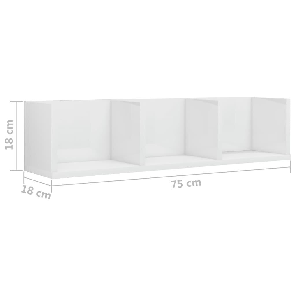 CD-seinariiul, kõrgläikega valge, 75 x 18 x 18 cm, puitlaastplaat hind ja info | Riiulid | kaup24.ee