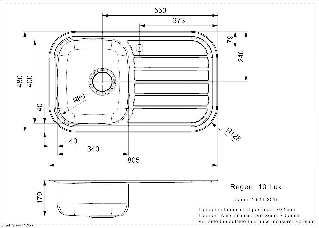 Roostevabast terasest köögivalamu Reginox Regent 10 LUX (R), 80,5x48 cm hind ja info | Köögivalamud | kaup24.ee