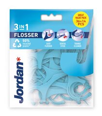 Зубная нить Jordan 3-в-1 Flosser 36 (+14) шт. цена и информация | Для ухода за зубами | kaup24.ee