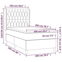 kontinentaalvoodi madratsiga ja LED, must, 100x200 cm, samet цена и информация | Кровати | kaup24.ee