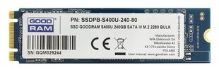 GoodRam S400U 240GB SATA3 (SSDPR-S400U-240-80) цена и информация | Внутренние жёсткие диски (HDD, SSD, Hybrid) | kaup24.ee