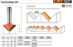 Фреза CMT HM D=9,5 I=12,7 A=90 S=8 цена и информация | Фрезы | kaup24.ee