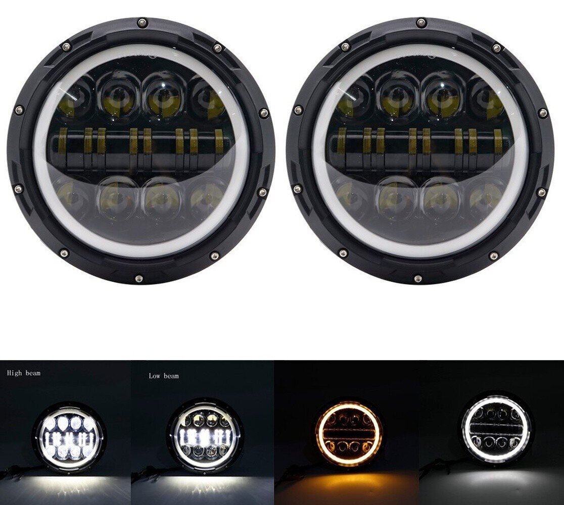 Harley, Jeep, Land Rover, Suzuki, Ford, Nissan, Lada Esituled 7" LED lähituled, kaugtuled, asend, päevane sõidutuled, suunatuled 1tk цена и информация | Autopirnid | kaup24.ee