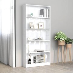 5-korruseline raamaturiiul valge 80x24x175 cm, puitlaastplaat hind ja info | Riiulid | kaup24.ee