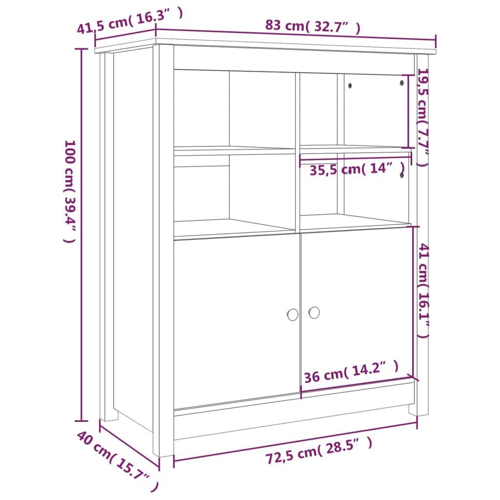 puhvetkapp, meepruun, 83 x 41,5 x 100 cm, männipuit цена и информация | Elutoa väikesed kapid | kaup24.ee