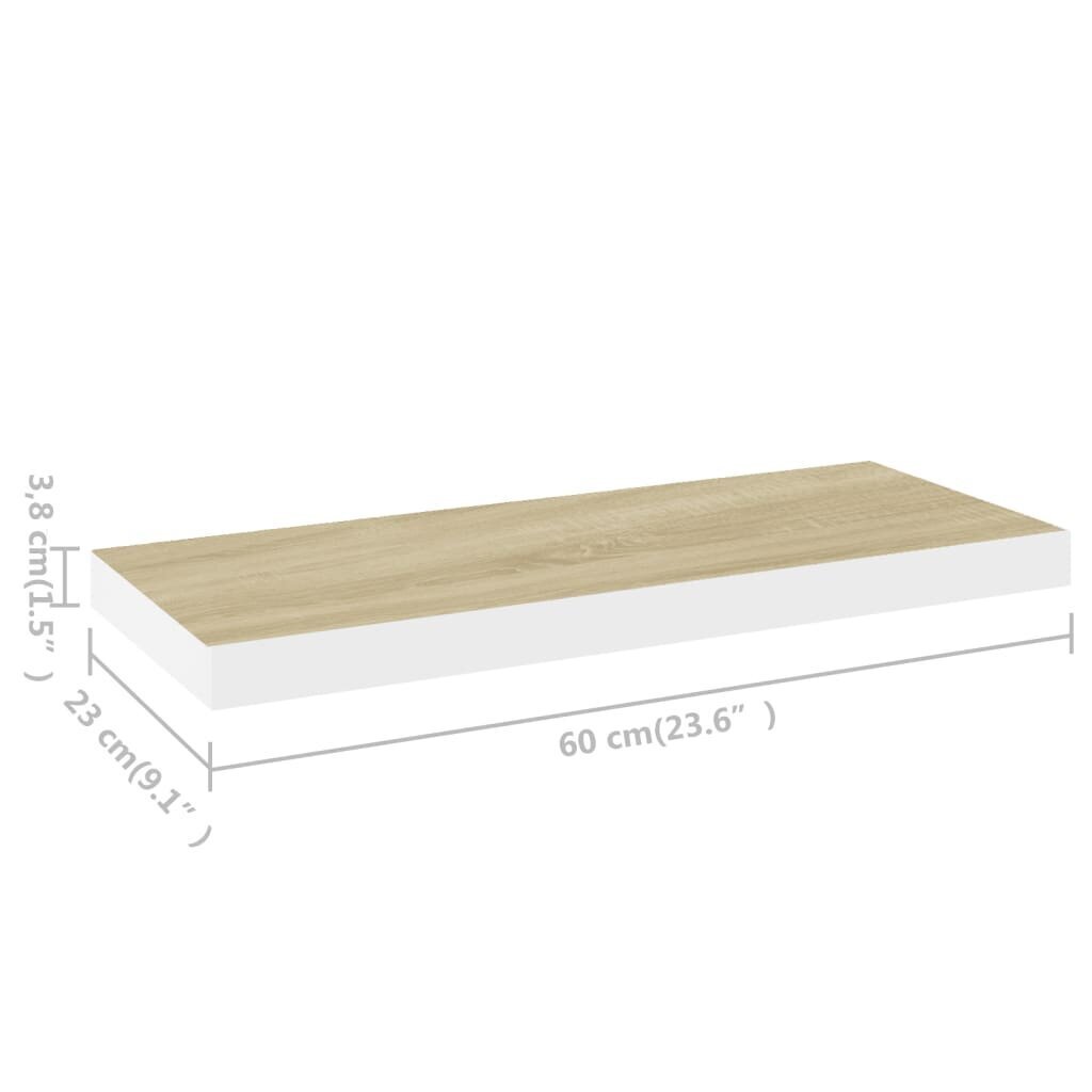 seinariiulid, 2 tk, tamm ja valge, 60 x 23,5 x 3,8 cm MDF цена и информация | Riiulid | kaup24.ee