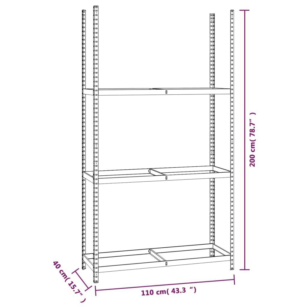 3-tasandilised rehviriiulid 4 tk, hõbedane, 110x40x200 cm teras hind ja info | Riiulid tööriistadele | kaup24.ee