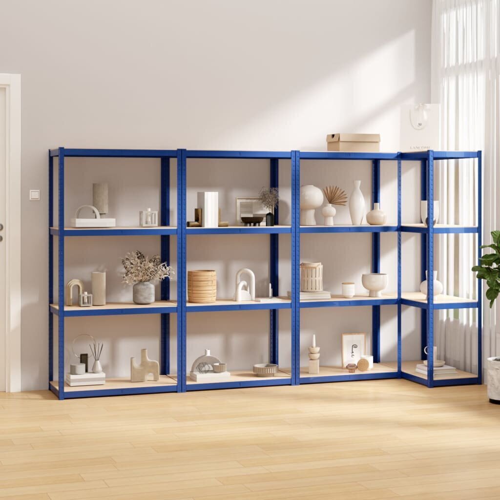 4-riiuliga riiulid 4 tk, sinine, teras ja tehispuit цена и информация | Riiulid tööriistadele | kaup24.ee