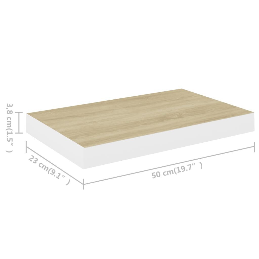 seinariiulid, 4 tk, tamm ja valge, 50 x 23 x 3,8 cm MDF hind ja info | Riiulid | kaup24.ee