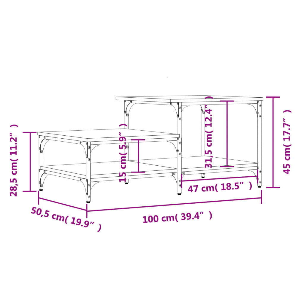 kohvilaud, must, 100 x 50,5 x 45 cm, tehispuit hind ja info | Diivanilauad | kaup24.ee