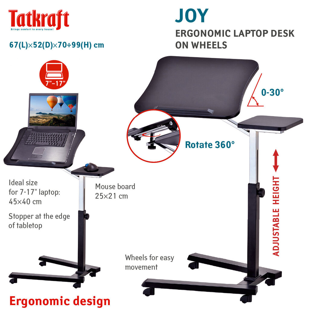 Arvutilaud sülearvutile Tatkraft Joy, must цена и информация | Arvutilauad, kirjutuslauad | kaup24.ee