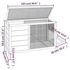 küülikupuur, pruun, 103 x 44 x 69,5 cm, männipuit hind ja info | Puurid ja tarvikud väikeloomadele | kaup24.ee