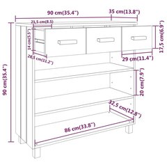 Konsoollaud, tumehall, 90x35x90cm, mänd цена и информация | Журнальные столики | kaup24.ee