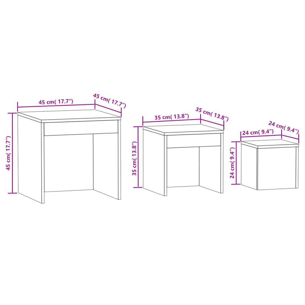 üksteise alla mahtuvad lauad, 3 tk, pruun tamm, tehispuit цена и информация | Diivanilauad | kaup24.ee